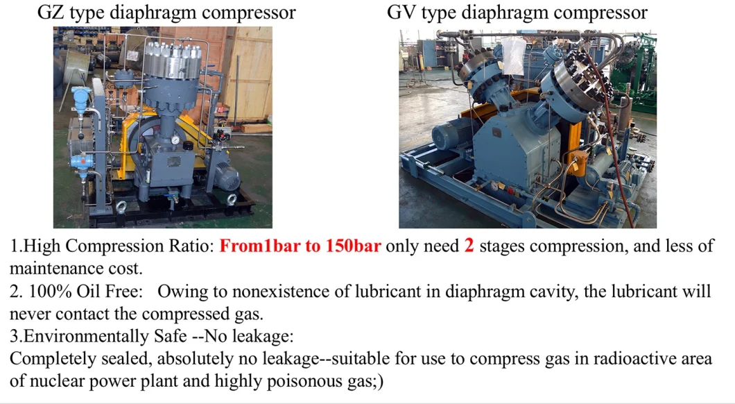 High Purity Oil Free Diaphragm Compressor Helium Oxygen Hydrogen Gas Compressor